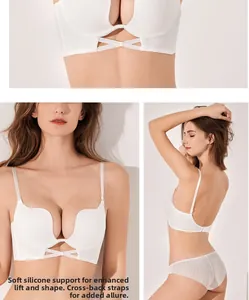 Macro detail of white push-up bra featuring soft boning and U-shaped center gore