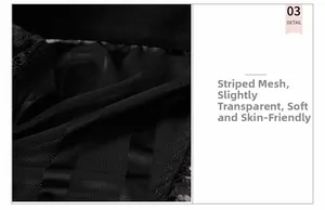 Detail view of striped mesh semi-sheer fabric on black high waist soft lace panties