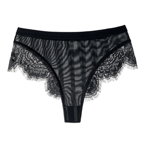 Women Sexy Eyelash Lace Panties Ultra Thin Mesh High Waist Underwear Sheer Floral Stripe Briefs With Cotton Crotch