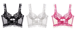 Détails de soutiens-gorge en dentelle noir, blanc et rouge avec broderie florale
