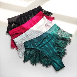 Set of four high waist seamless lace panties in black, white, burgundy, and dark green