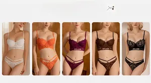 Detailed color display of sexy floral embroidery lace lingerie sets in five elegant colors