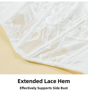 Detail of white French lace bustier featuring longline hem and side-smoothing design