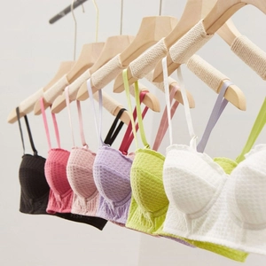 French style thin cotton push-up bra set with thong, available in various honeycomb textures