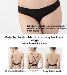 Vue détaillée du soutien-gorge triangle sans couture avec styles de dos en U et croisés