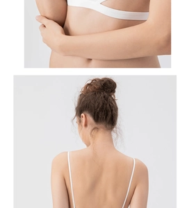 Vue détaillée du dos d'un soutien-gorge blanc sans couture avec bretelles fines et dos nu