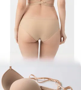 Détail d'un ensemble de lingerie nude sans couture avec tissu respirant et fines bretelles