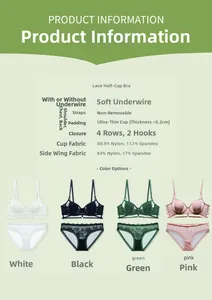 Détails techniques du soutien-gorge en dentelle, composition et quatre couleurs