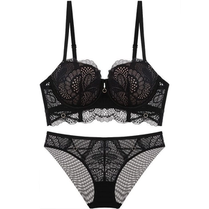 Ensemble Soutien-Gorge en Dentelle Sexy Style Français pour Femmes Push Up Brodé Floral Ensemble de Lingerie Top And Bottom