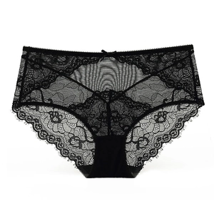Women Sexy Transparent Lace Panties Thin Breathable Low Waist Briefs Cotton Crotch Plus Size Hollow Floral Underwear Knickers