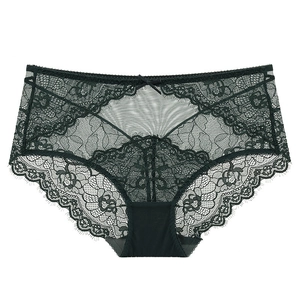 Sexy dark green floral lace panties for women with bow detail and cotton crotch