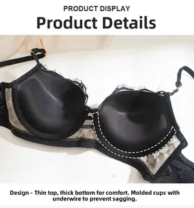 Detail of lace bra with push-up cups and supportive underwire for lifting effect