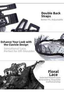 Detail of premium French floral embroidery lace and adjustable double back straps on bra