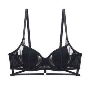French style black lace bra with soft wire and breathable mesh in elegant design