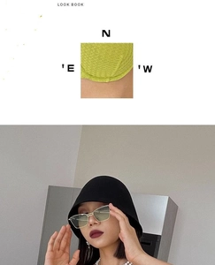 Détail de maille verte et chapeau cloche noir avec lunettes de soleil en métal