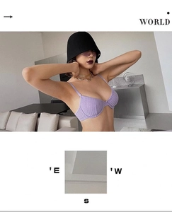 Détail du soutien-gorge en maille lavande avec armatures de soutien et fines bretelles