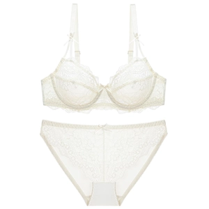 Ensemble lingerie en dentelle blanc cassé élégant avec soutien-gorge et culotte assortie