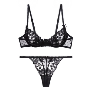 French style sheer floral lace lingerie set with underwire bra and matching thong