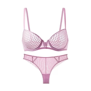 Französisches Dessous-Set mit Wabenmuster-BH und transparentem Slip in Hellviolett