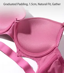 Pink push-up seamless bra with 1.5cm thick cup for breast lift and natural support