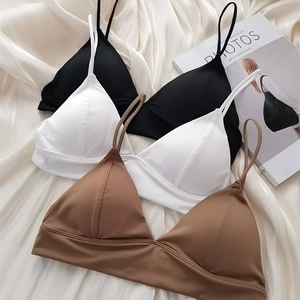 French style wireless triangle bra set with thin straps in black, white and mocha brown