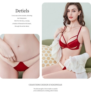 Detail of wine red satin lingerie set featuring mesh panels and metallic buckle accents