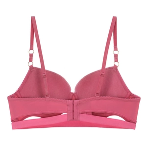Rear view of deep pink seamless push-up bra featuring hollow-out bands and adjustable straps
