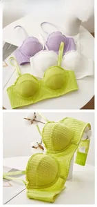 Detail of breathable waffle texture and adjustable straps on three-color cotton bras