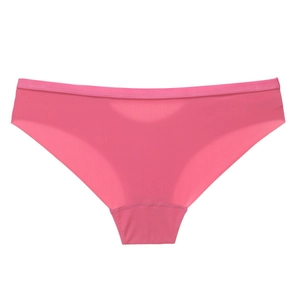 Seamless peach pink high-stretch ice silk panties with smooth laser-cut edges and double lining
