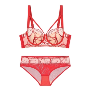 French Style Sexy Women Lingerie Set Embroidered Lace Bra And Panties Set Mesh Underwear For Women Mesh Lingerie Top And Bottom