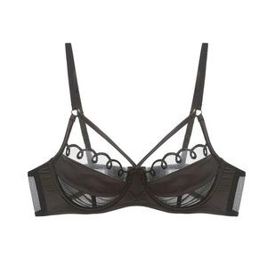 French Style Sexy Mesh Satin Bra And Panty Ultra Thin Push Up Lingerie With Embroidery Floral Strappy Back For Women