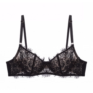 Soutien-gorge en dentelle de cils noire style français ultra-fin et respirant