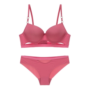 Sexy seamless hollow out bra set in deep pink with push up support and matching panties