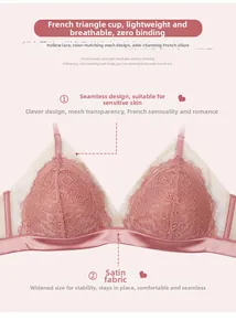 Détails du soutien-gorge triangle français avec dentelle et texture en satin