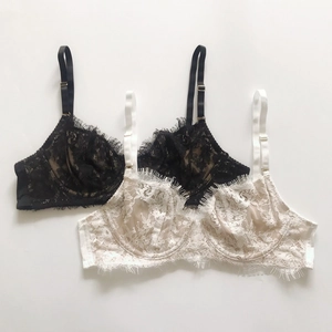 Détails de dentelle de cils sur des soutiens-gorge à armatures non rembourrés en noir et beige