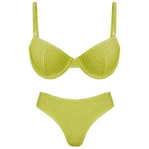 Green waffle textured bikini set with underwire bra and matching swim bottoms