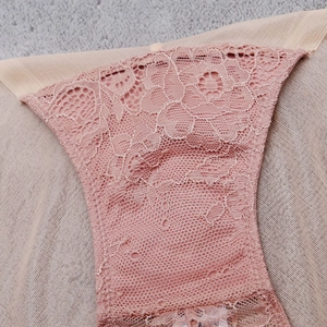 Détails de dentelle florale rose et maille transparente sur cette culotte sexy