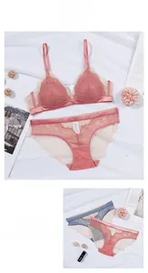 Détail de l'ensemble bralette en dentelle française avec broderie florale et tulle