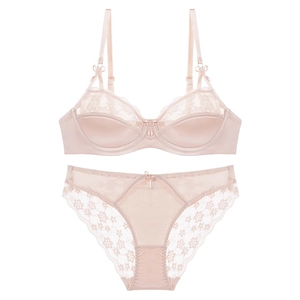 French Style Sexy Lace Bra And Panties Satin Floral Underwire Lingerie For Women Romantic Elegant Underwear Wardrobe Gift