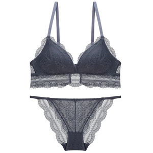 French Style Lace Bra Top And Bottom Sexy Thin Triangle Cup Wireless Side Support Lingerie Briefs