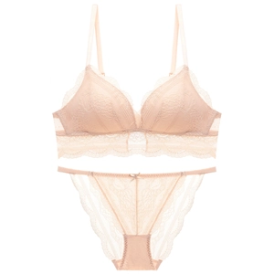 French style lace lingerie set with wireless triangle cup bra and matching panties