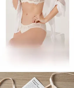 Details des 0,5 cm hauchdünnen weißen Spitzen-BH-Sets mit Mesh und floralem Stickerei-Muster