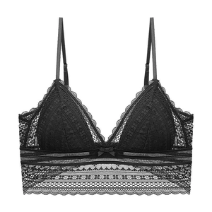 French style sexy black lace bralette with triangle cups and deep U-back design