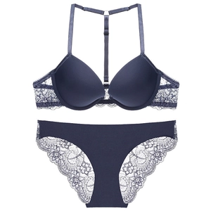 Ensemble de Lingerie Sexy en Dentelle pour Femmes Fermeture Devant Soutien-Gorge Push Up Sans Couture et Culotte