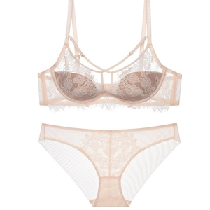 Elegantes champagnerfarbenes Spitzen-Lingerie-Set mit dünnen Cups und passendem Slip