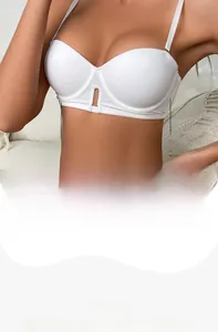 Detailed view of white seamless push-up bra featuring detachable straps and smooth fabric