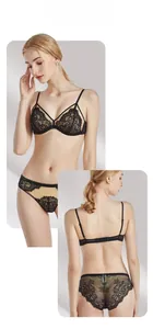 Vue détaillée avant et arrière d'un ensemble de lingerie en dentelle noire sexy