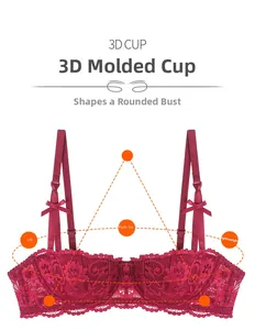 Détail des bonnets 3D du soutien-gorge en dentelle rouge pour un effet rehaussant