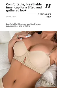 Detail view of seamless beige push-up bra featuring breathable cups and wire-free design