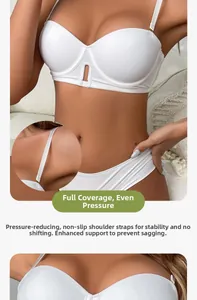 Detailed view of white seamless lingerie set featuring anti-slip straps and lifting support